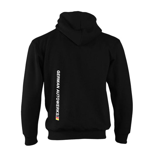 Black oversized hoodie with 'German Autowerks' logo on the back against a white background