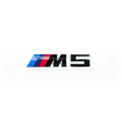 Gloss black rear model badge for BMW F90 M5 LCI with silver edging
